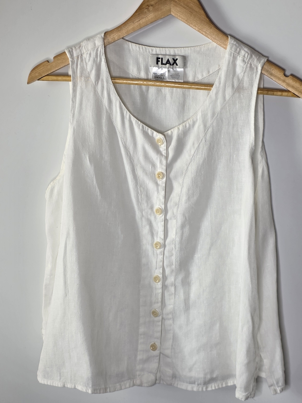 FLAX Women's White Linen Button-Front Sleeveless tank Top Size Small